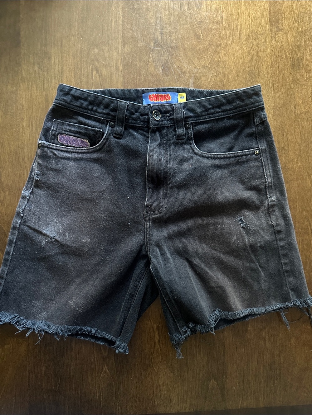 Empyre Men's Black Frayed Hem Denim Shorts